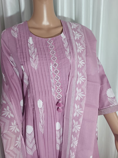 Cotton Embroidered A-Line Suit
