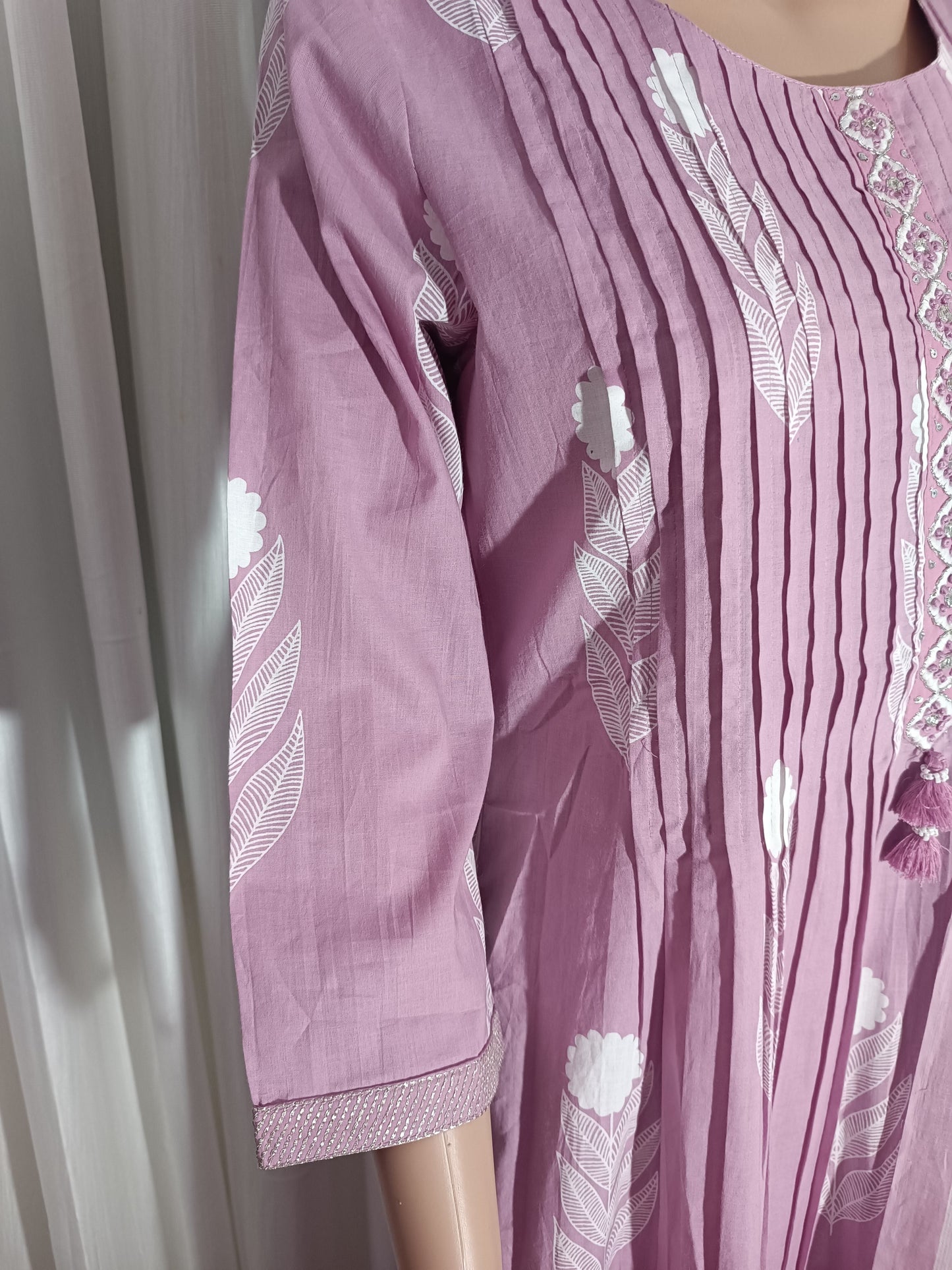 Cotton Embroidered A-Line Suit