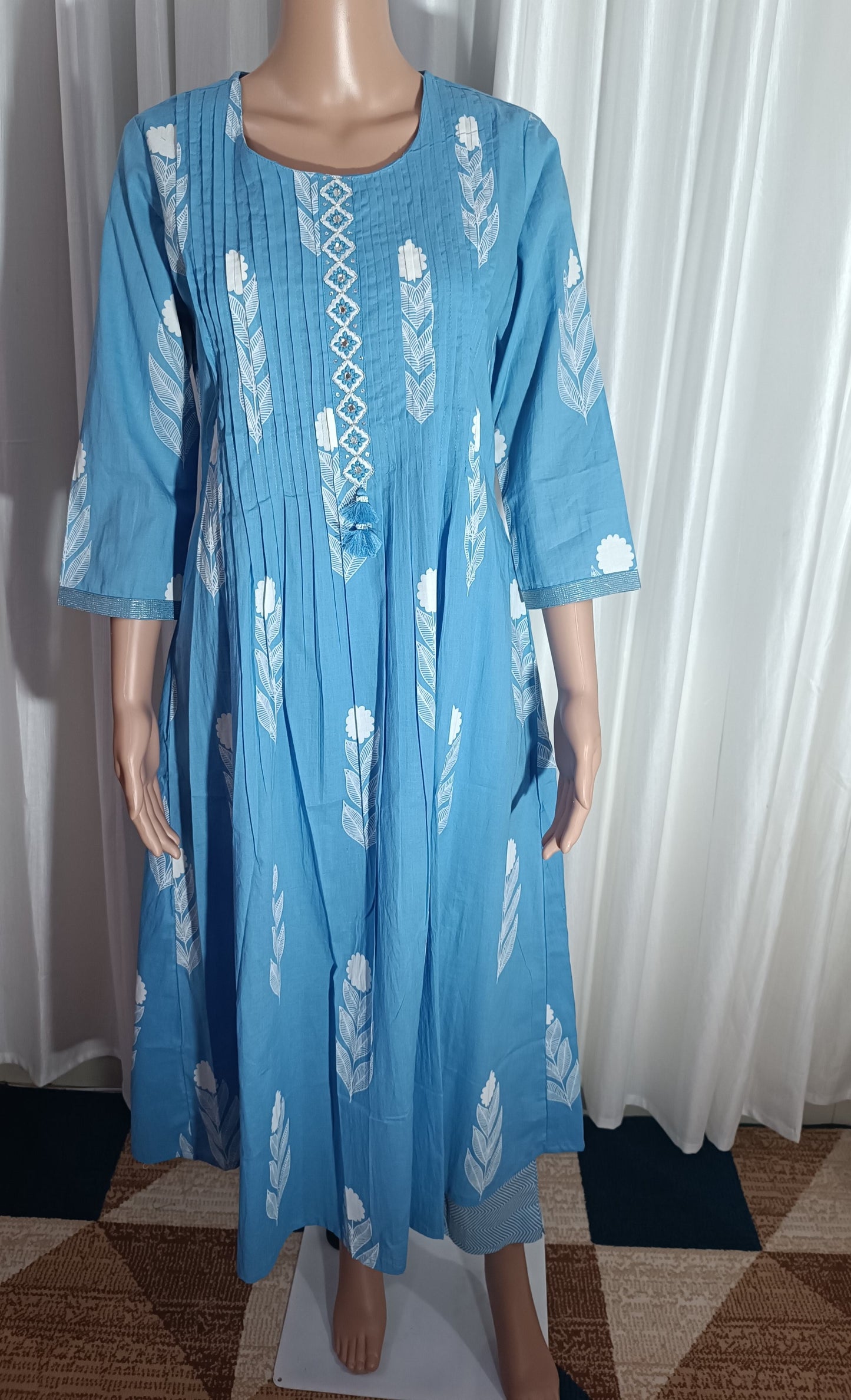 Cotton Embroidered A-Line Suit