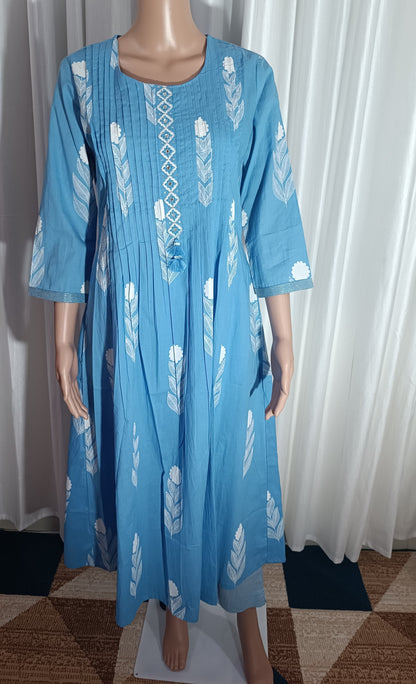 Cotton Embroidered A-Line Suit