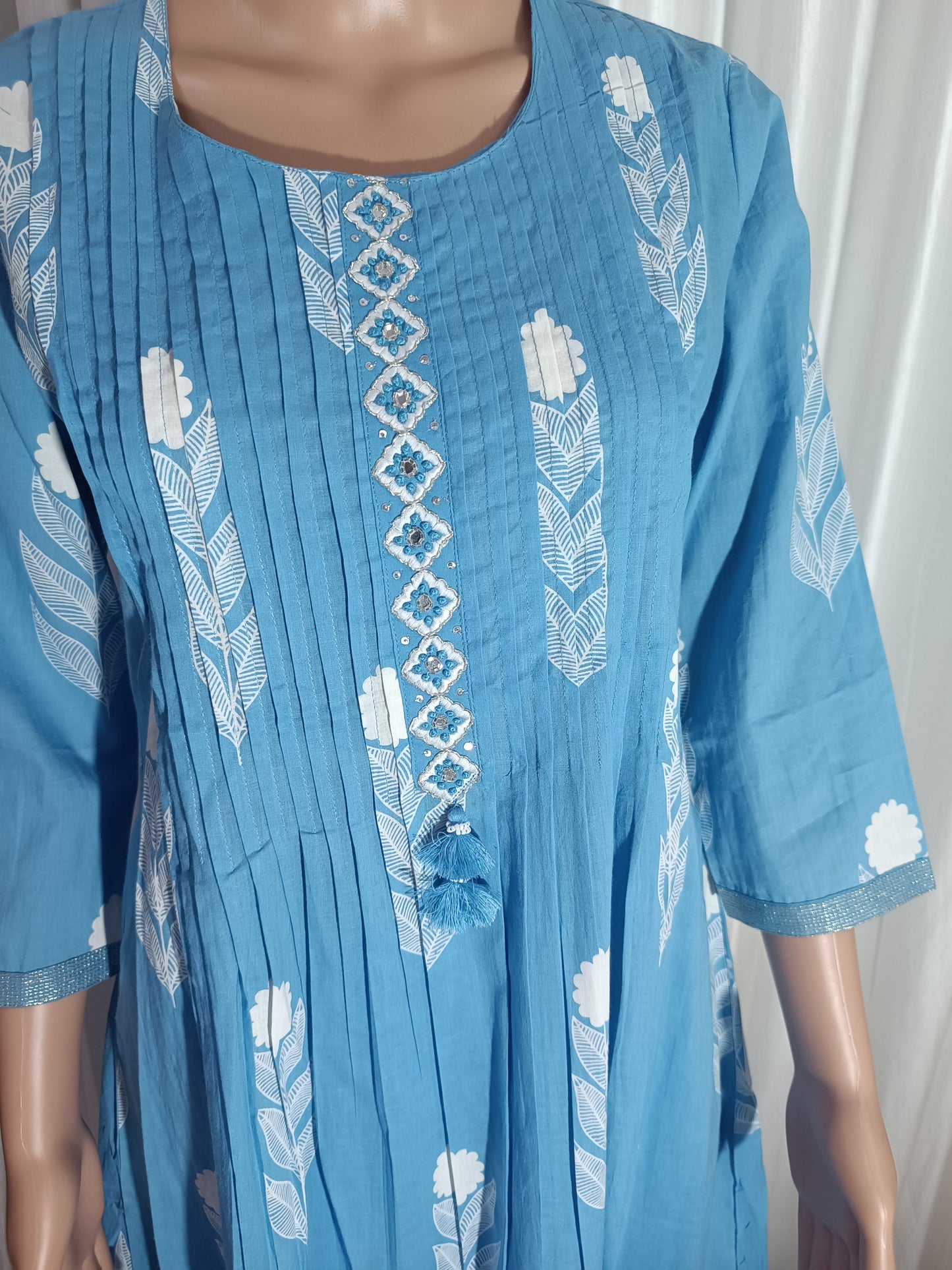 Cotton Embroidered A-Line Suit