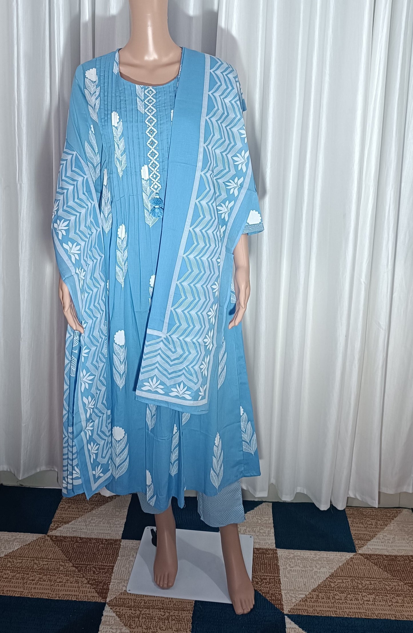 Cotton Embroidered A-Line Suit