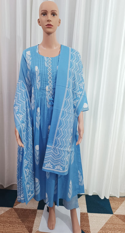 Cotton Embroidered A-Line Suit
