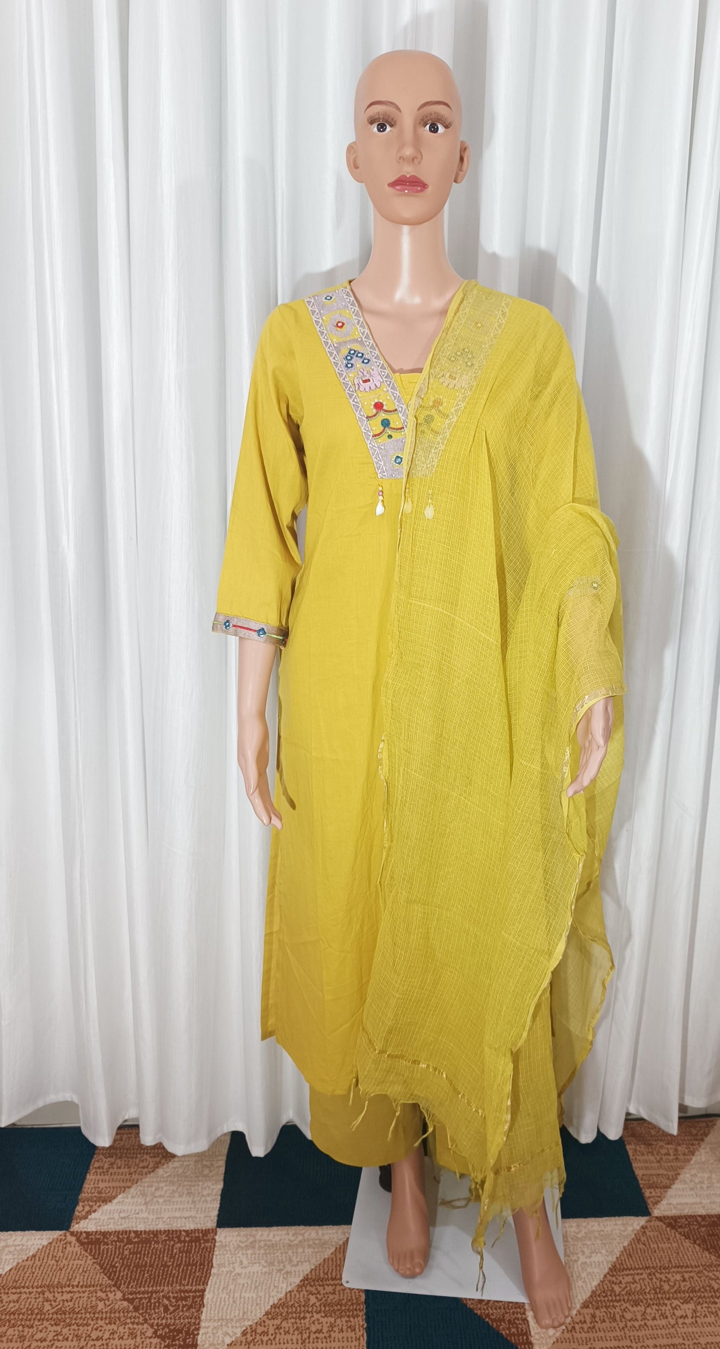 Cotton Embroidered Straight Suit