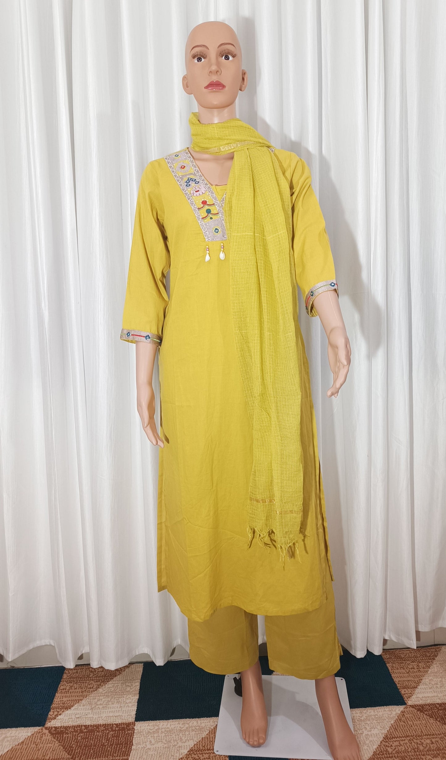 Cotton Embroidered Straight Suit