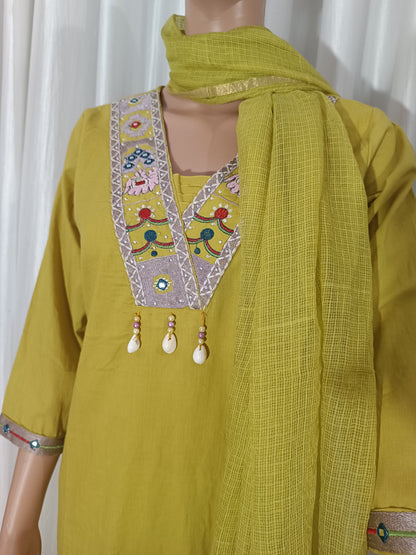 Cotton Embroidered Straight Suit