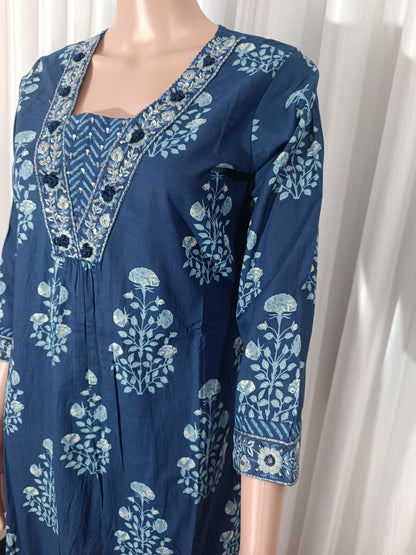 Cotton Embroidered Straight Suit