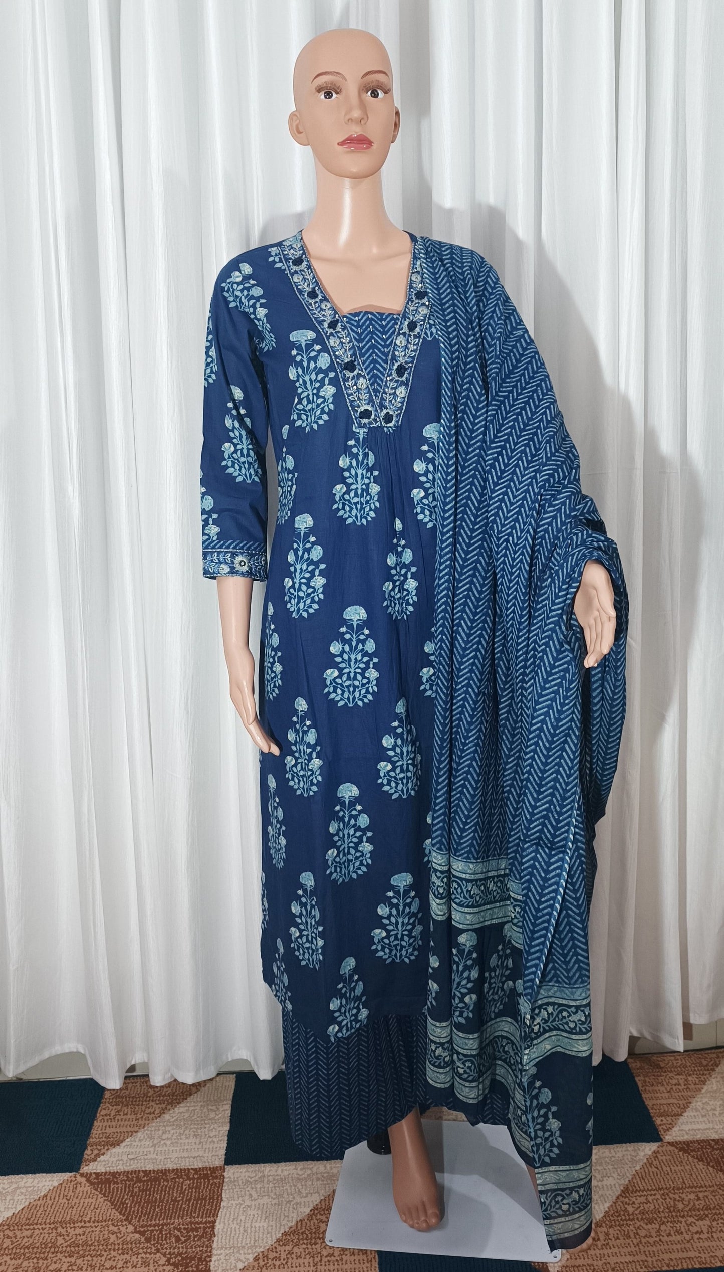 Cotton Embroidered Straight Suit