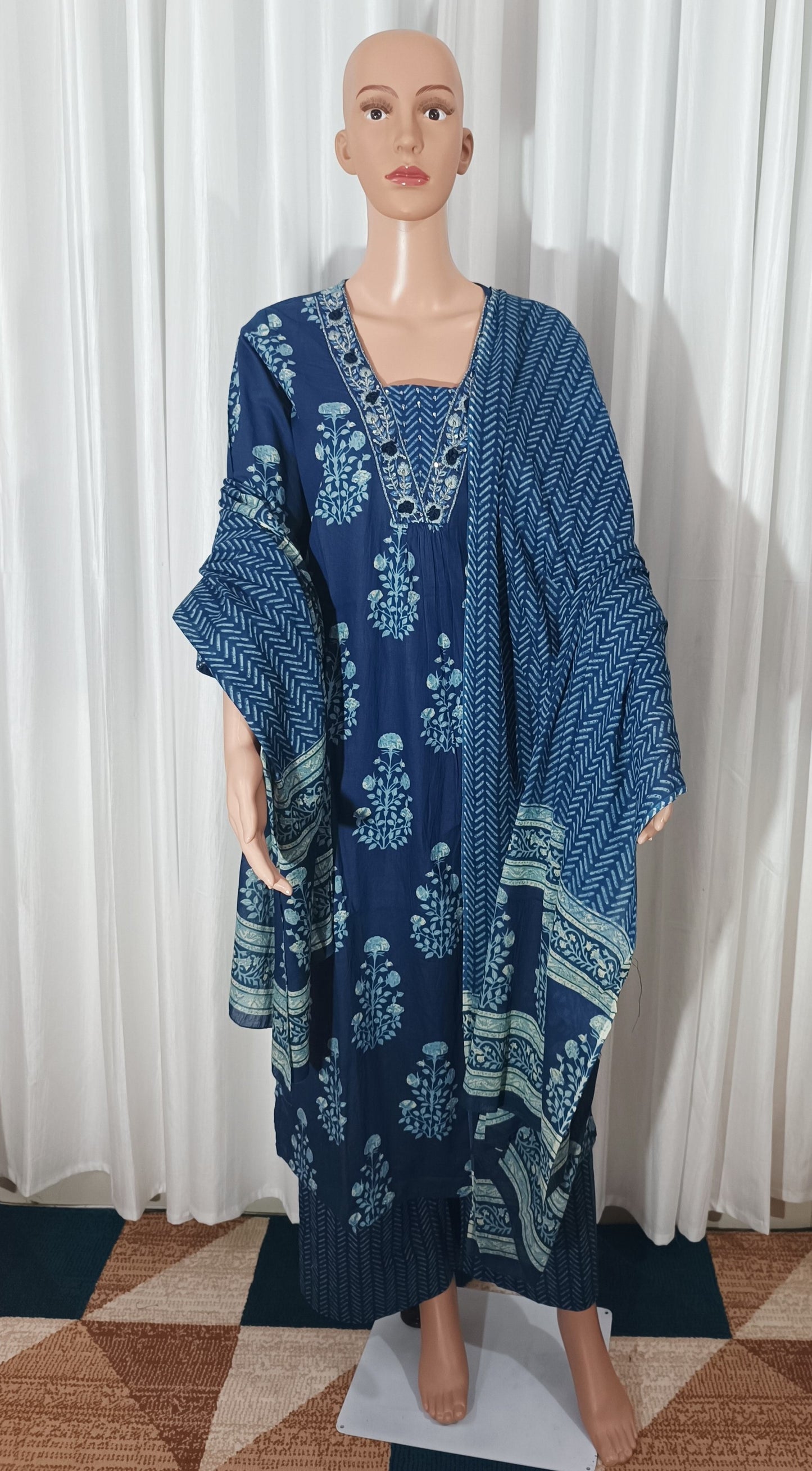 Cotton Embroidered Straight Suit