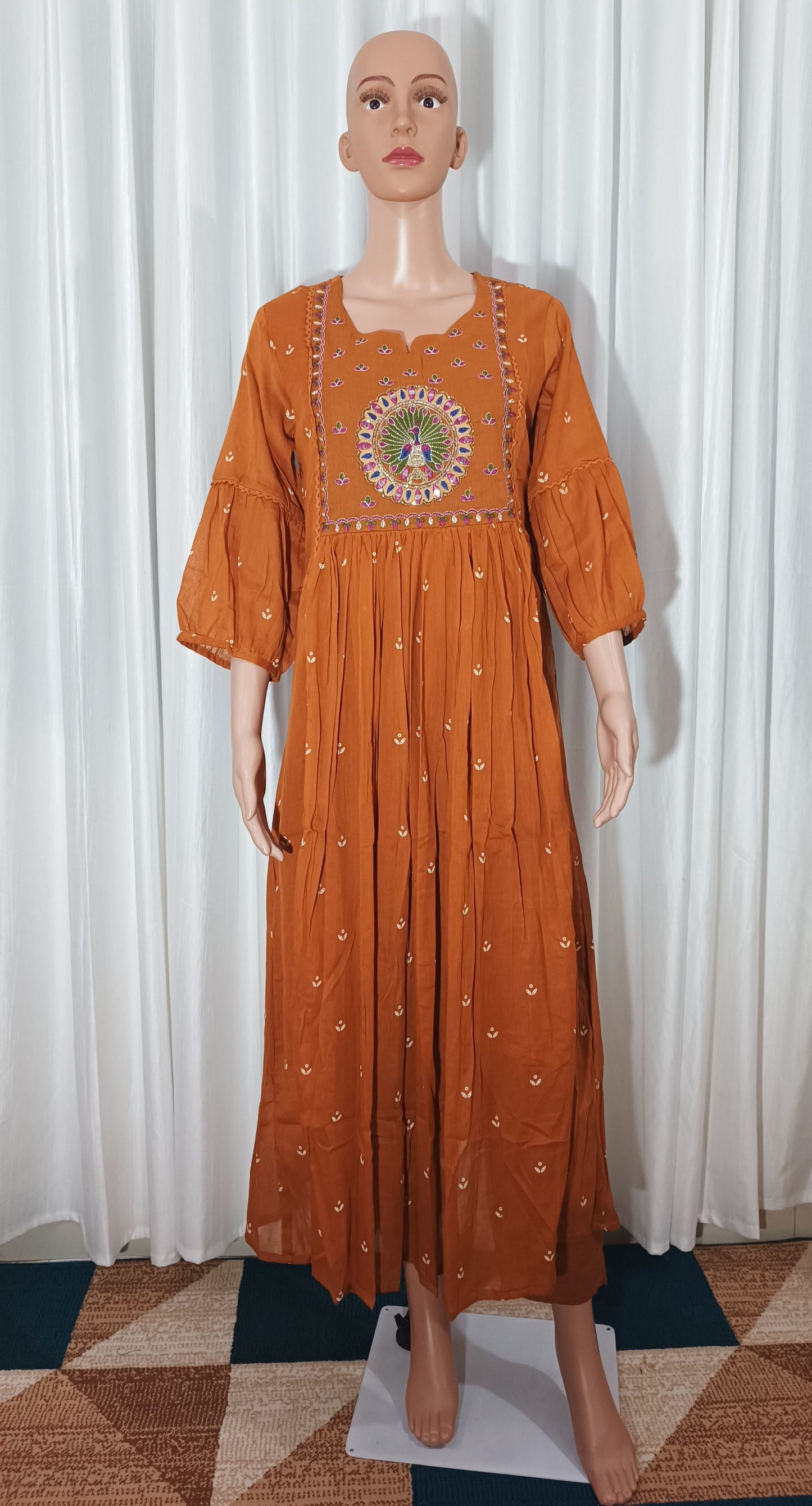 Mul cotton embroidered  Anarkali suit