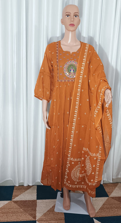 Mul cotton embroidered  Anarkali suit