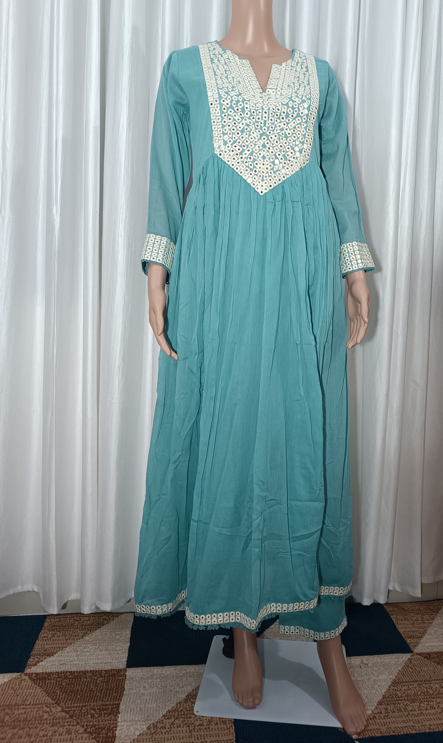 Mul cotton embroidered  Anarkali suit