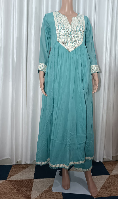 Mul cotton embroidered  Anarkali suit