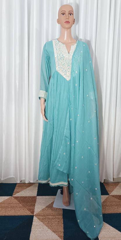 Mul cotton embroidered  Anarkali suit