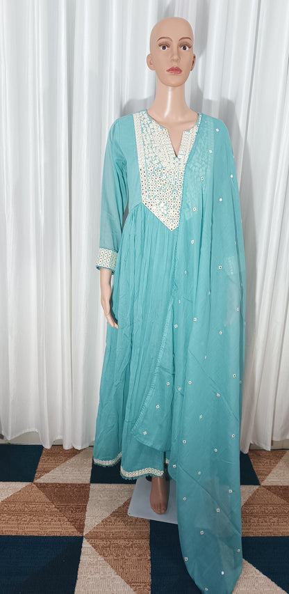 Mul cotton embroidered  Anarkali suit