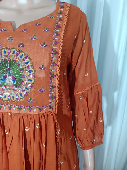 Mul cotton embroidered  Anarkali suit