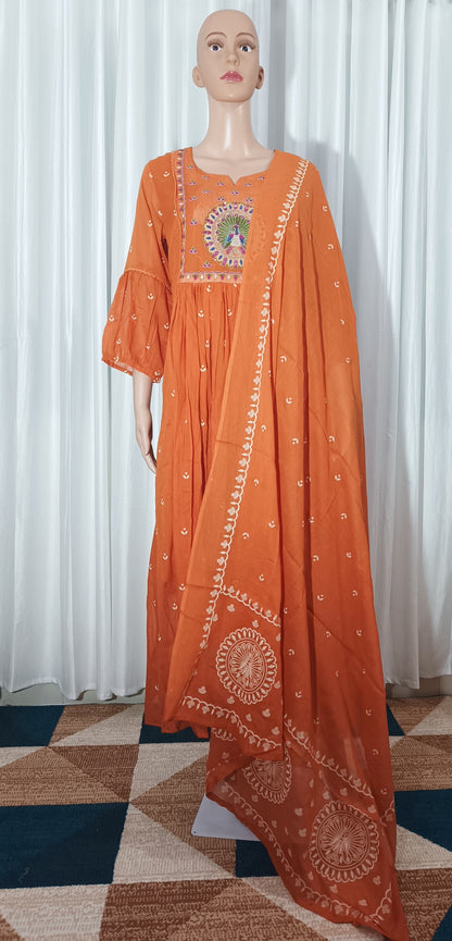 Mul cotton embroidered  Anarkali suit