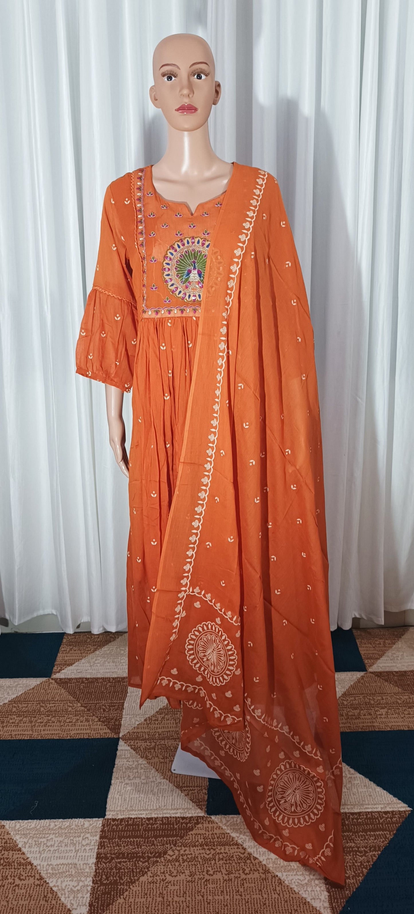 Mul cotton embroidered  Anarkali suit