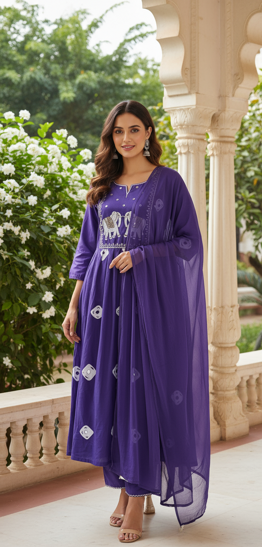 Elephant motif cotton suits