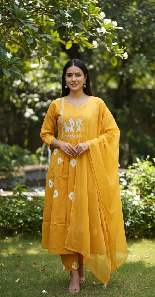 Elephant motif cotton suits