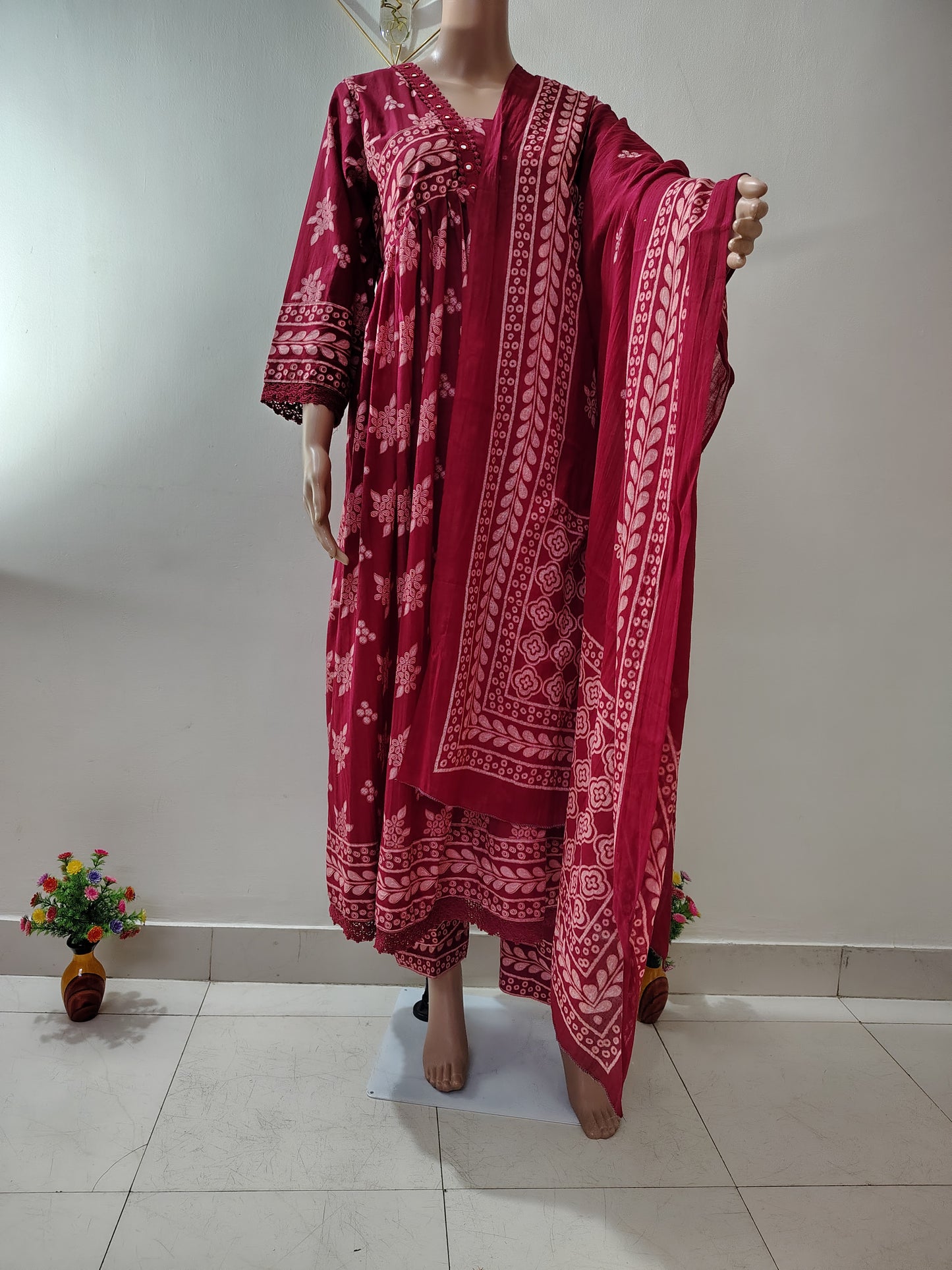 V  Neck Anarkali kurta Pant with Dupatta set