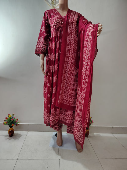 V  Neck Anarkali kurta Pant with Dupatta set