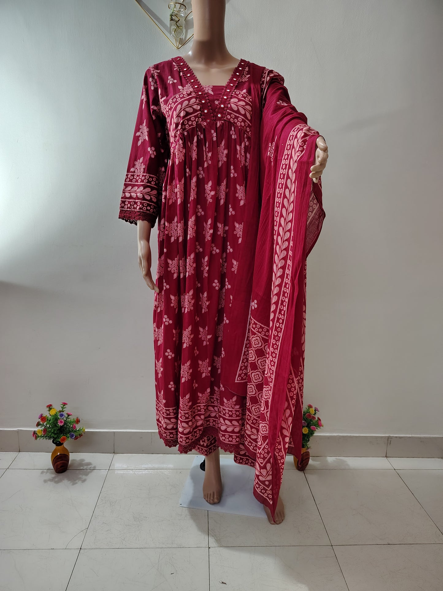 V  Neck Anarkali kurta Pant with Dupatta set