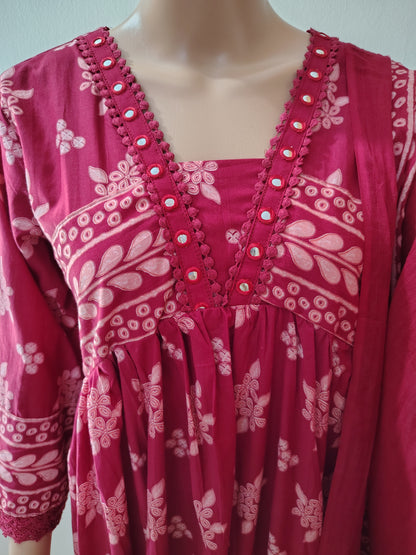 V  Neck Anarkali kurta Pant with Dupatta set