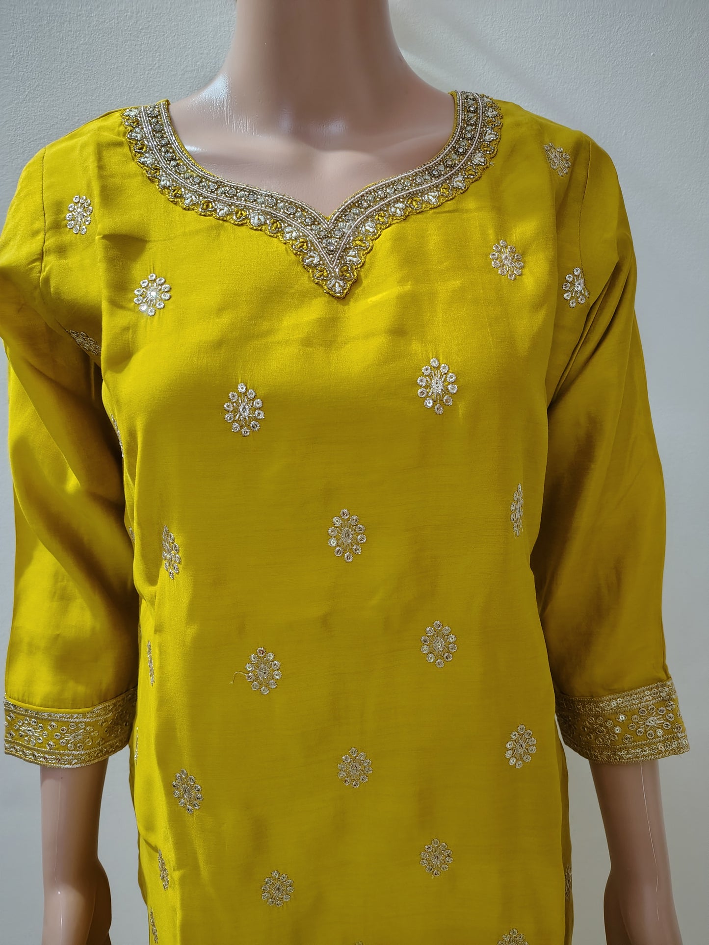 Yellow Roman Silk Embroidered Kurta Set for Women – Wedding & Festive Collection