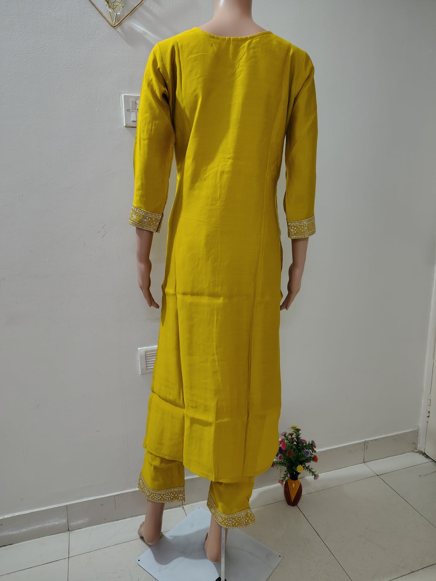 Yellow Roman Silk Embroidered Kurta Set for Women – Wedding & Festive Collection
