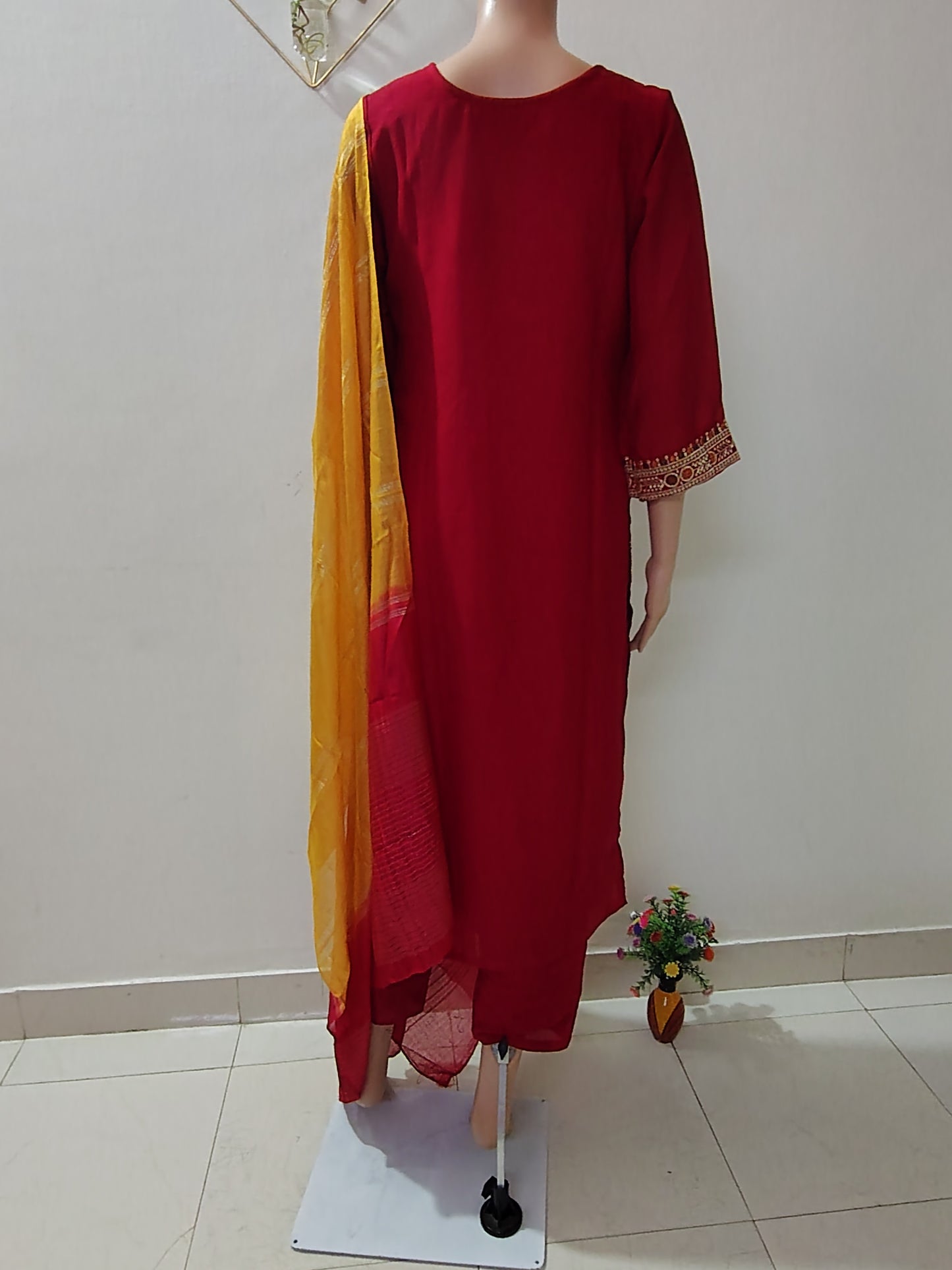 Rani Pink Silk Kurta Set with Zari Embroidery & Contrast Mustard Dupatta for Festive & Party Wear