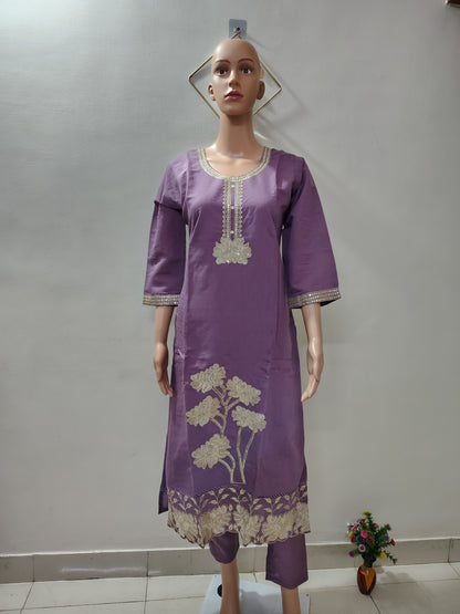 Lavender Roman Silk Suit Set with Sequins & Thread Embroidery Festive & Wedding Wear for Women DESI RAUNAK