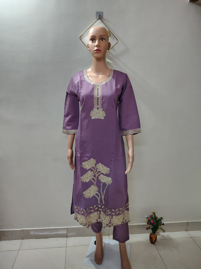Lavender Roman Silk Suit Set with Sequins & Thread Embroidery Festive & Wedding Wear for Women DESI RAUNAK
