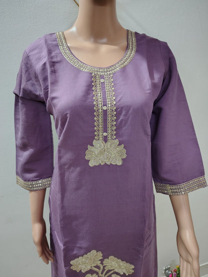 Lavender Roman Silk Suit Set with Sequins & Thread Embroidery Festive & Wedding Wear for Women DESI RAUNAK