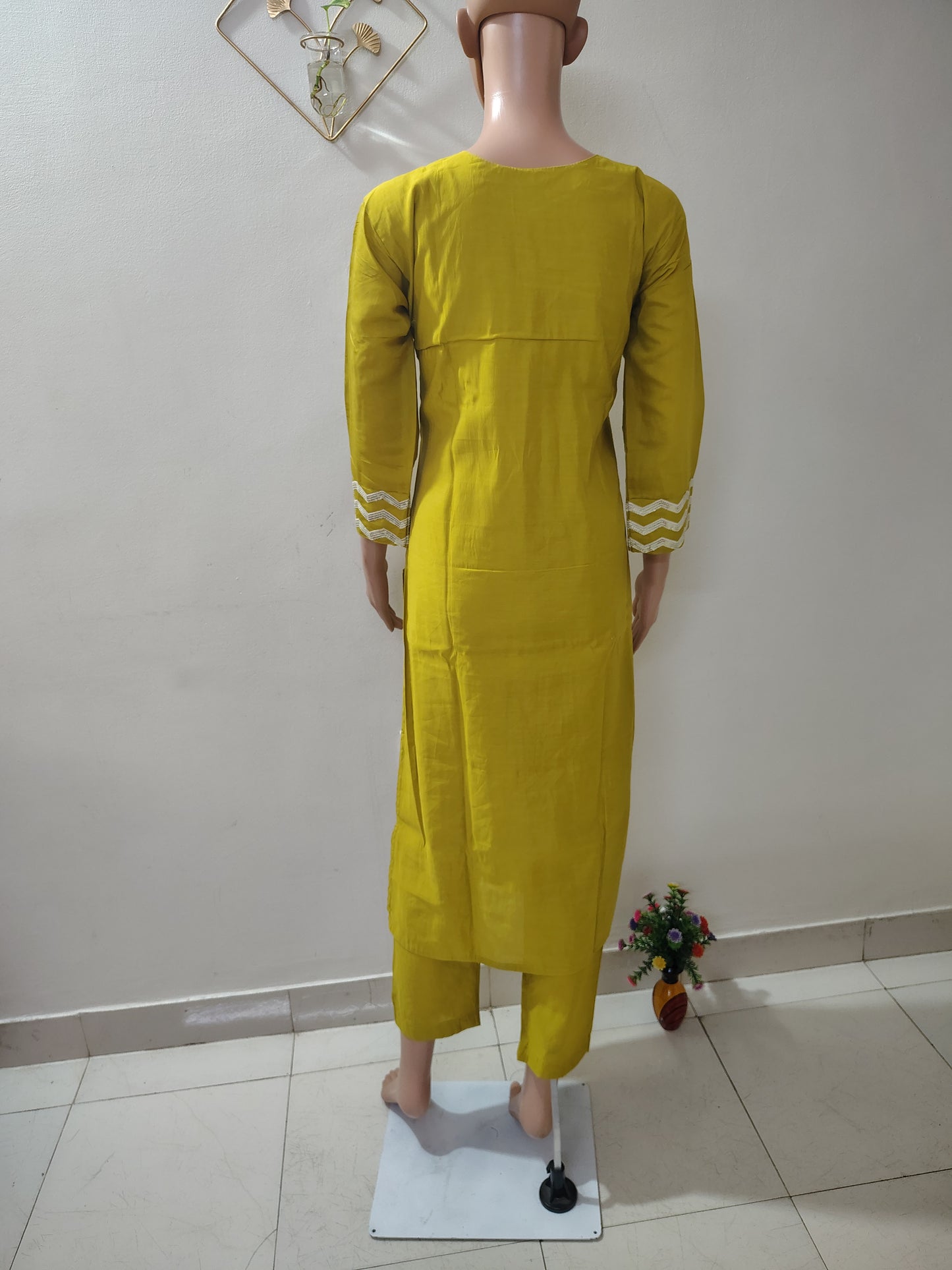 Mustard Yellow Roman Silk Suit Set with Sequin & Thread Embroidery Neck and Elegant Dupatta