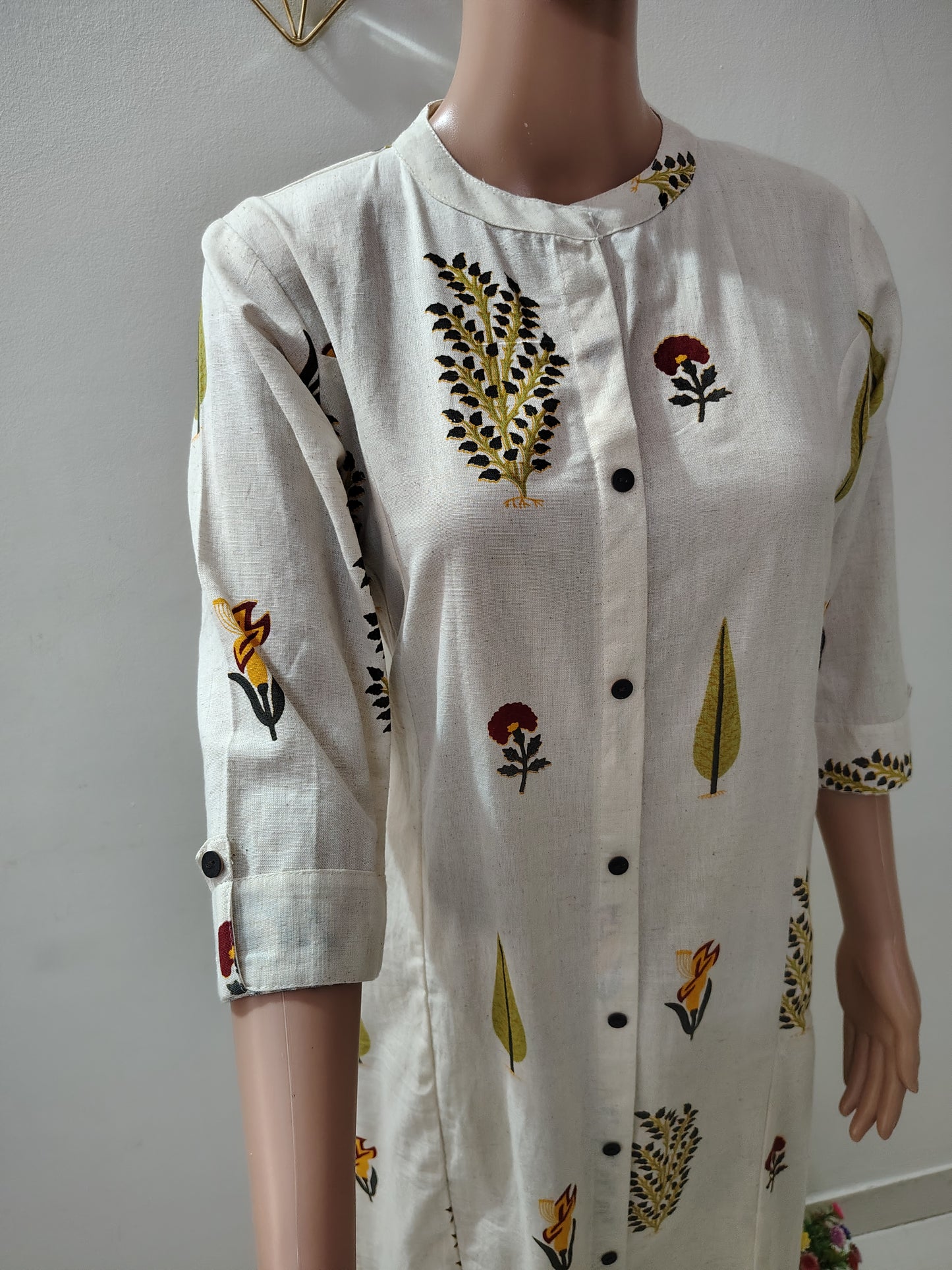 Off-White Printed Khadi Cotton Long Co-Ord Set for Women