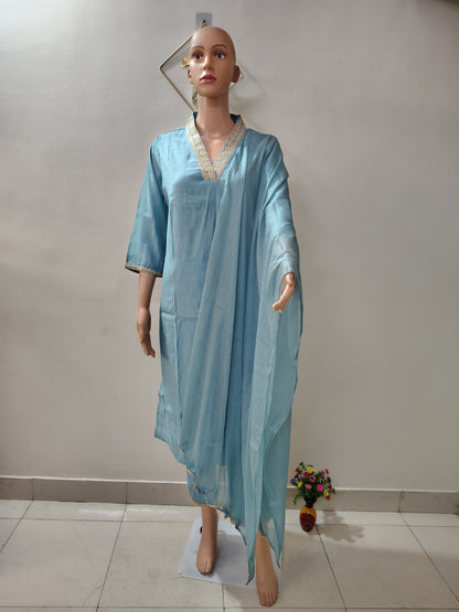 Sky Blue Elegant Suit Set with Dupatta for Women