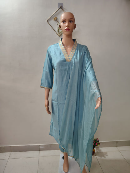 Sky Blue Elegant Suit Set with Dupatta for Women