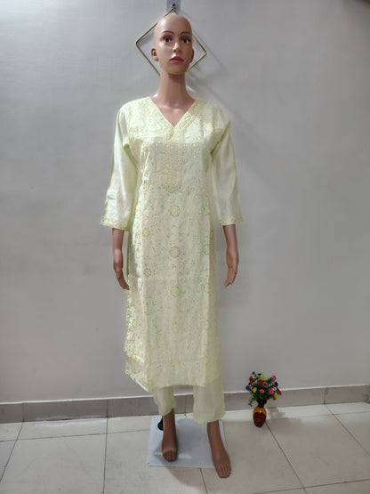 Pastel Green Roman Silk Embroidered Kurta Set for Women – Ethnic Summer Collection