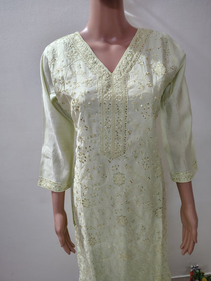 Pastel Green Roman Silk Embroidered Kurta Set for Women – Ethnic Summer Collection