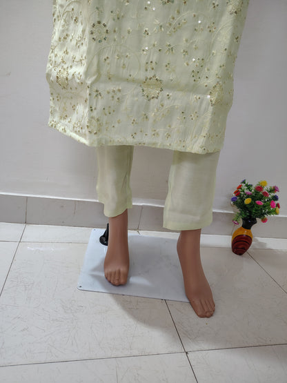 Pastel Green Roman Silk Embroidered Kurta Set for Women – Ethnic Summer Collection