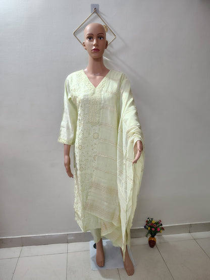 Pastel Green Roman Silk Embroidered Kurta Set for Women – Ethnic Summer Collection