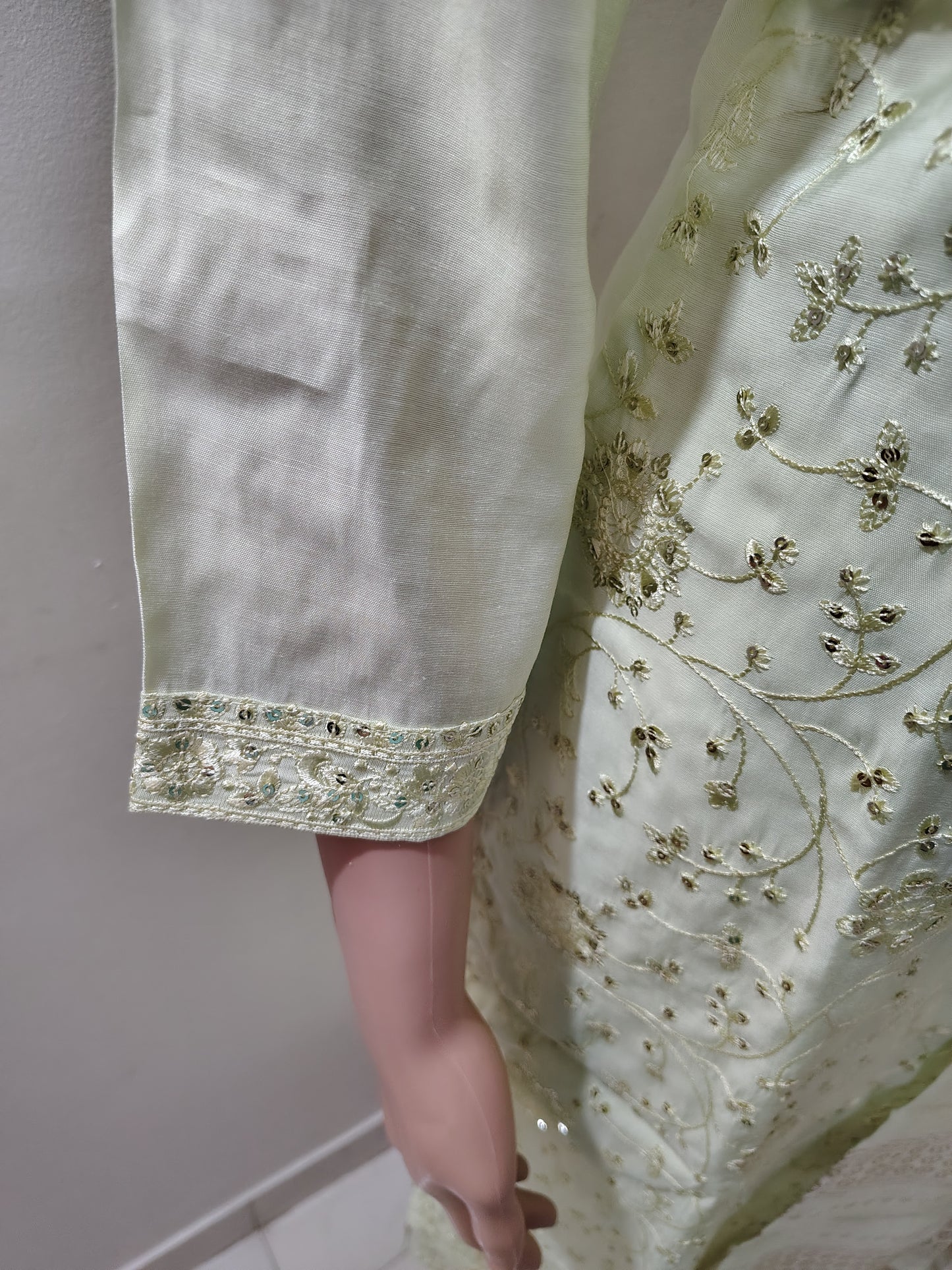Pastel Green Roman Silk Embroidered Kurta Set for Women – Ethnic Summer Collection