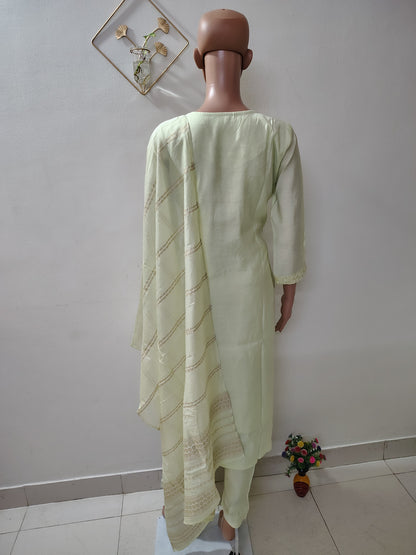 Pastel Green Roman Silk Embroidered Kurta Set for Women – Ethnic Summer Collection