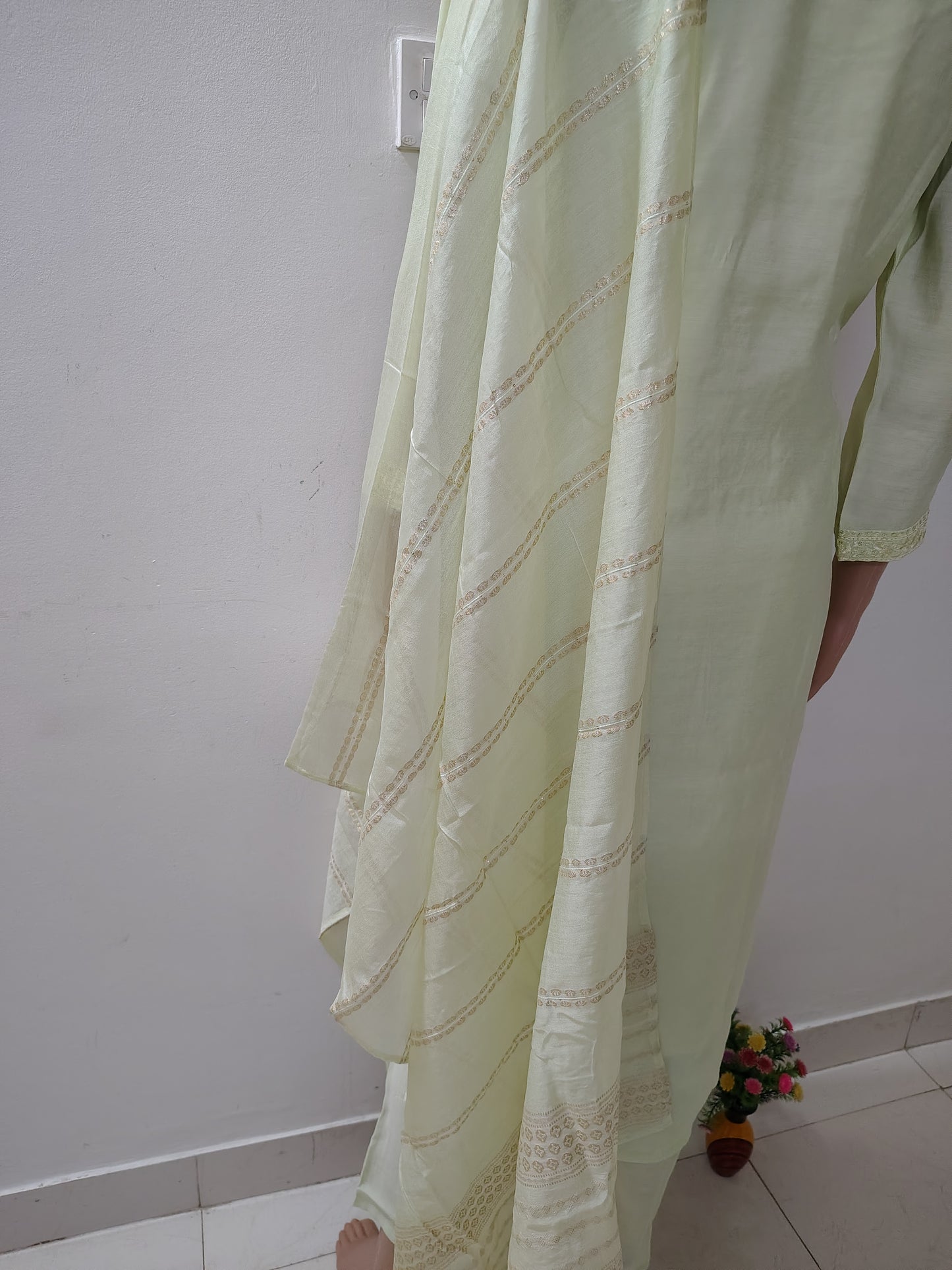 Pastel Green Roman Silk Embroidered Kurta Set for Women – Ethnic Summer Collection