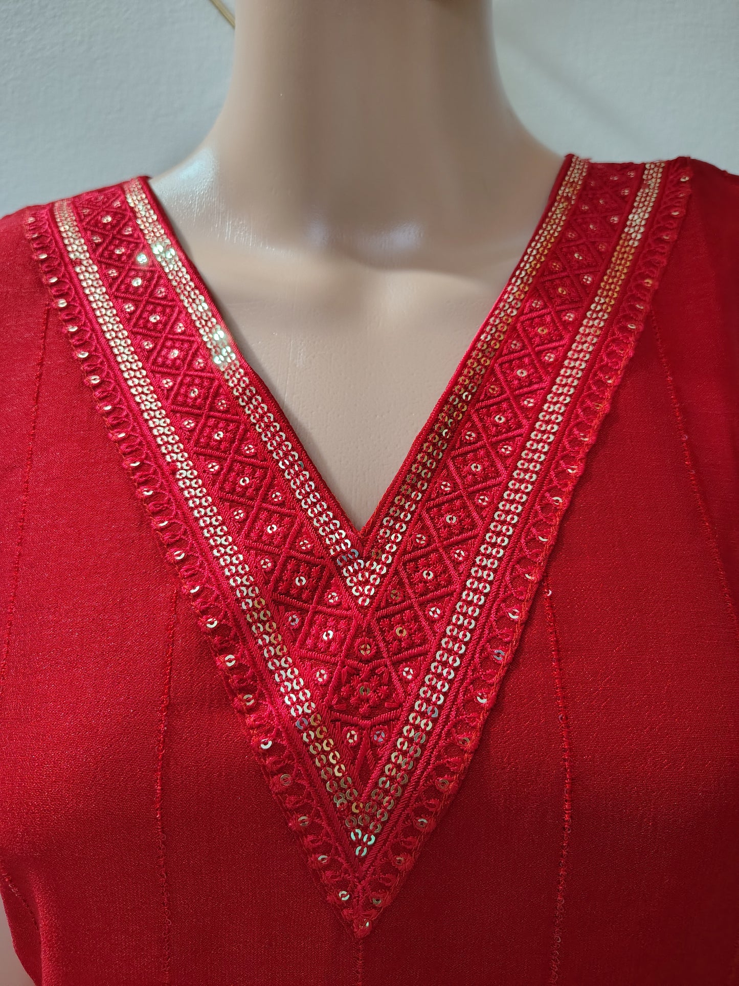 Elegant Red Roman Silk Ethnic Kurta Set for Women – Party Wear & Festive Collection