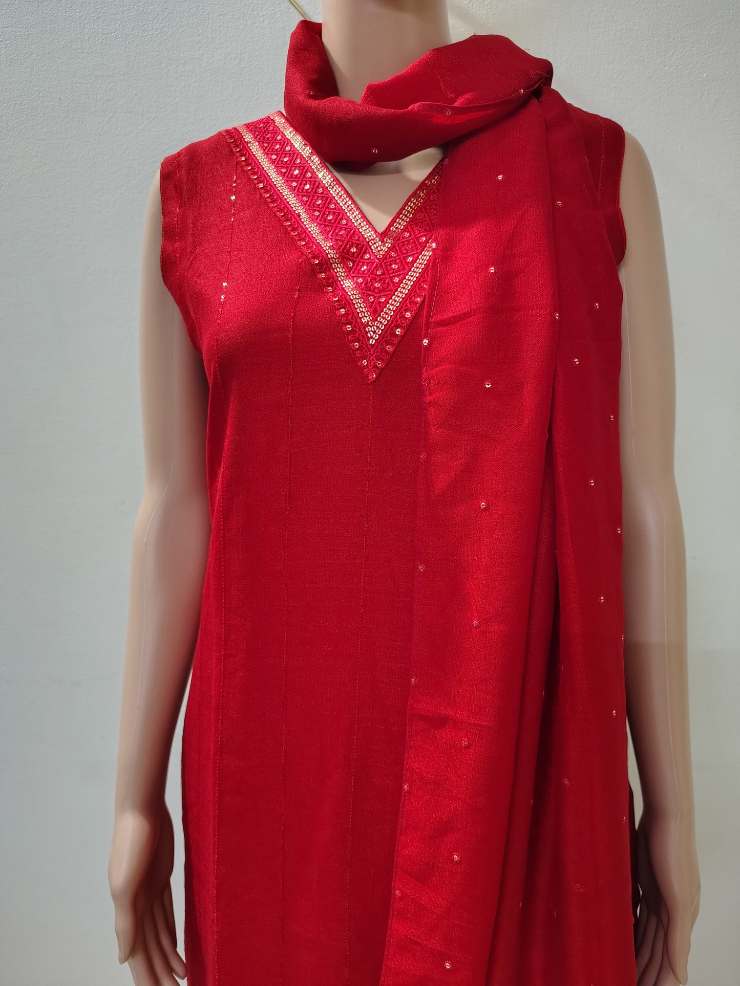 Elegant Red Roman Silk Ethnic Kurta Set for Women – Party Wear & Festive Collection
