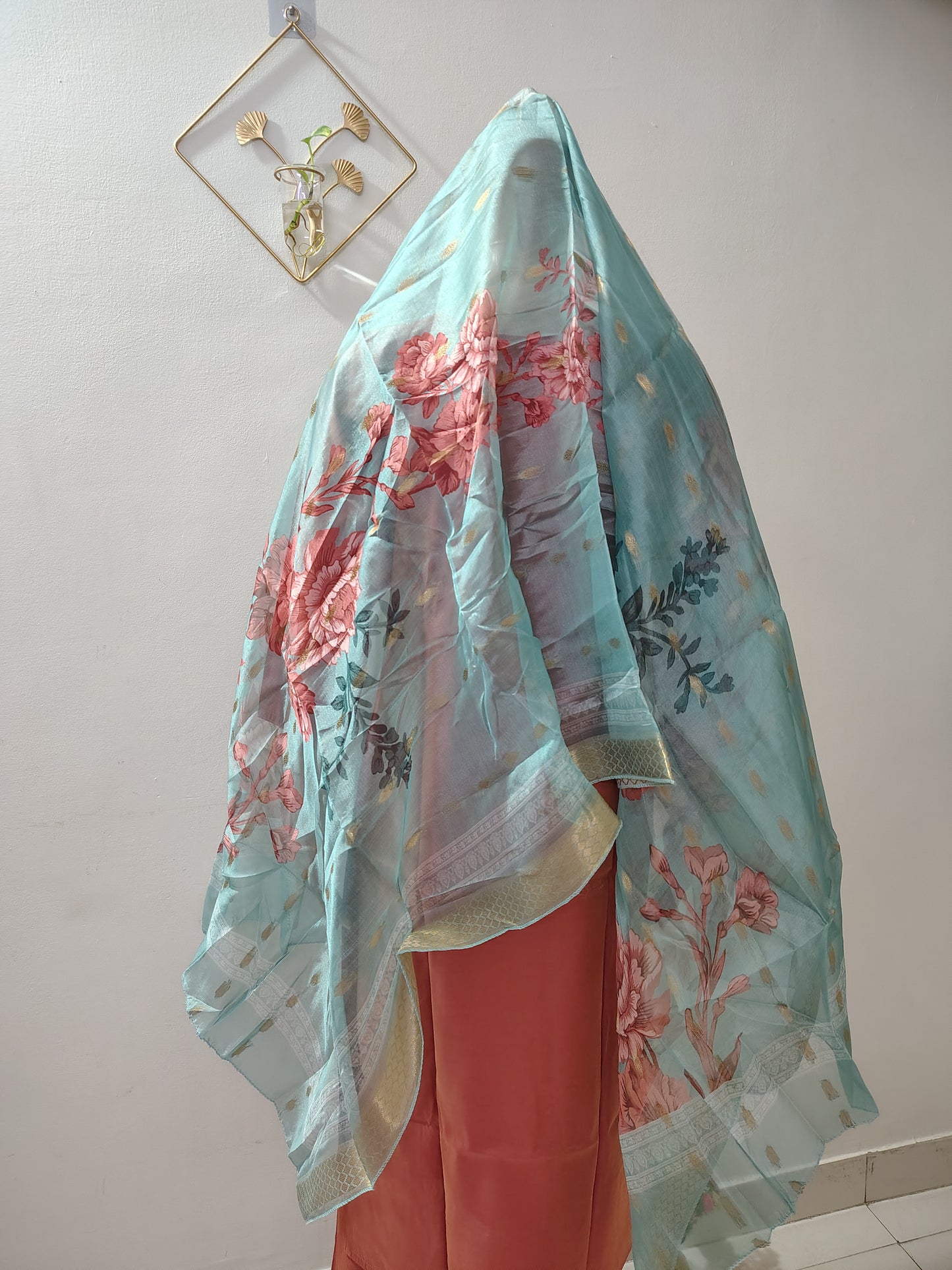 Peach Simar Roman Silk Suit Set with Sequins & Katdana Embroidery for Women