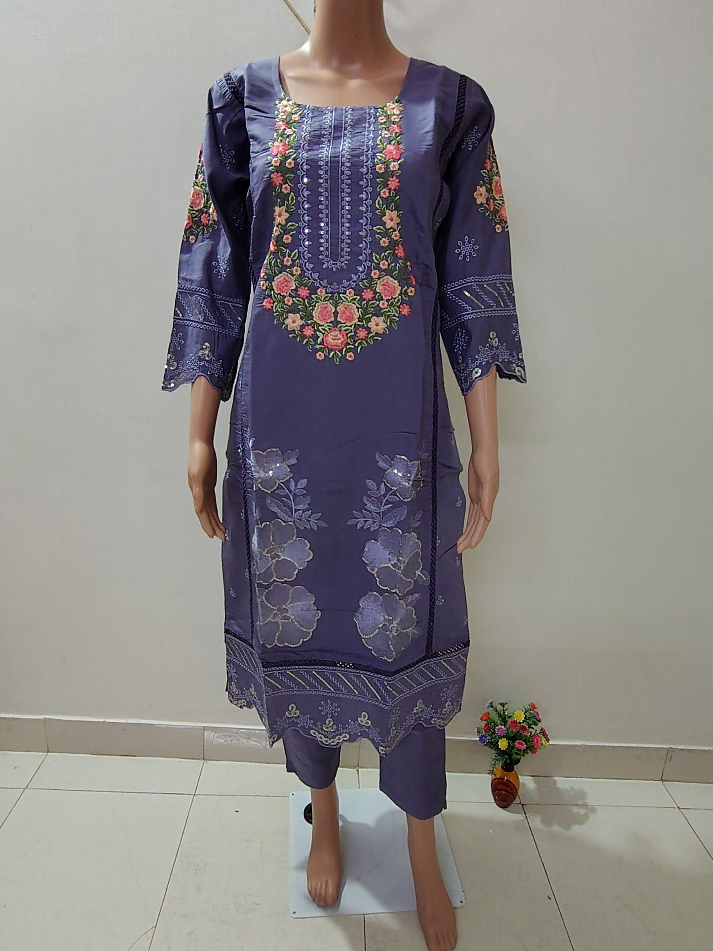 Purple Roman Silk Suit Set with Sequins & Thread Embroidery Designer Festive & Wedding Wear for Women DESI RAUNAK