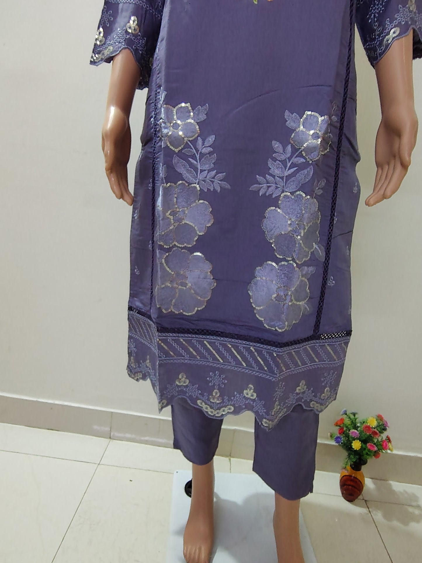 Purple Roman Silk Suit Set with Sequins & Thread Embroidery Designer Festive & Wedding Wear for Women DESI RAUNAK